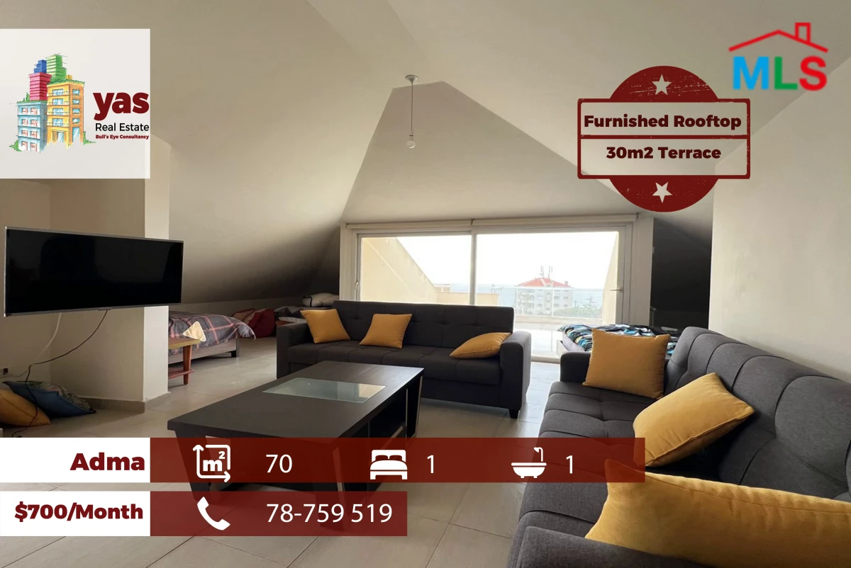 Adma 70m2 | Furnished Rooftop | 30m2 Terrace | Panoramic View|EH/IV