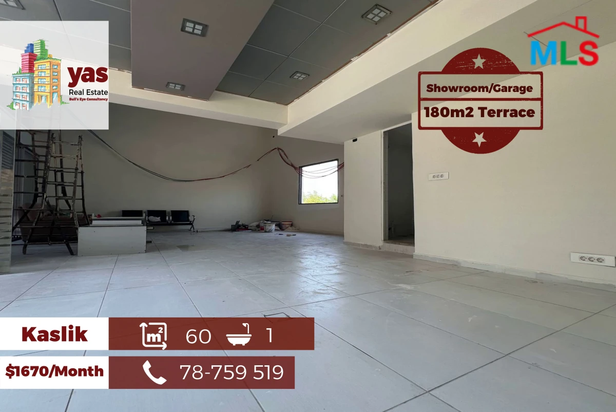 Kaslik 60m2 | 180m2 Terrace | Rent | Showroom/Garage | Catch | EH