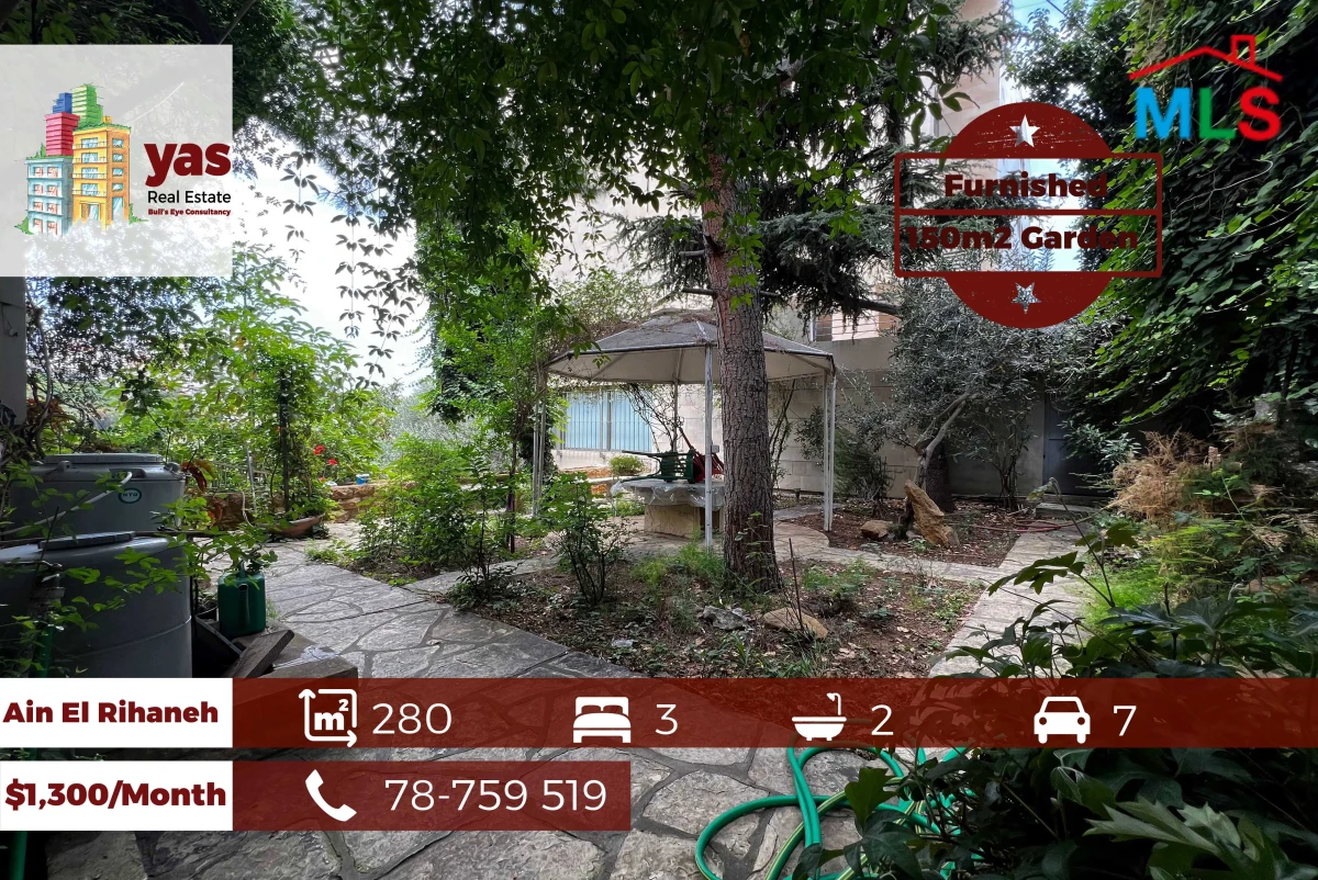 Ain El Rihaneh 280m2 | 150m2 Garden | Furnished | Rent | Calm Area |KS