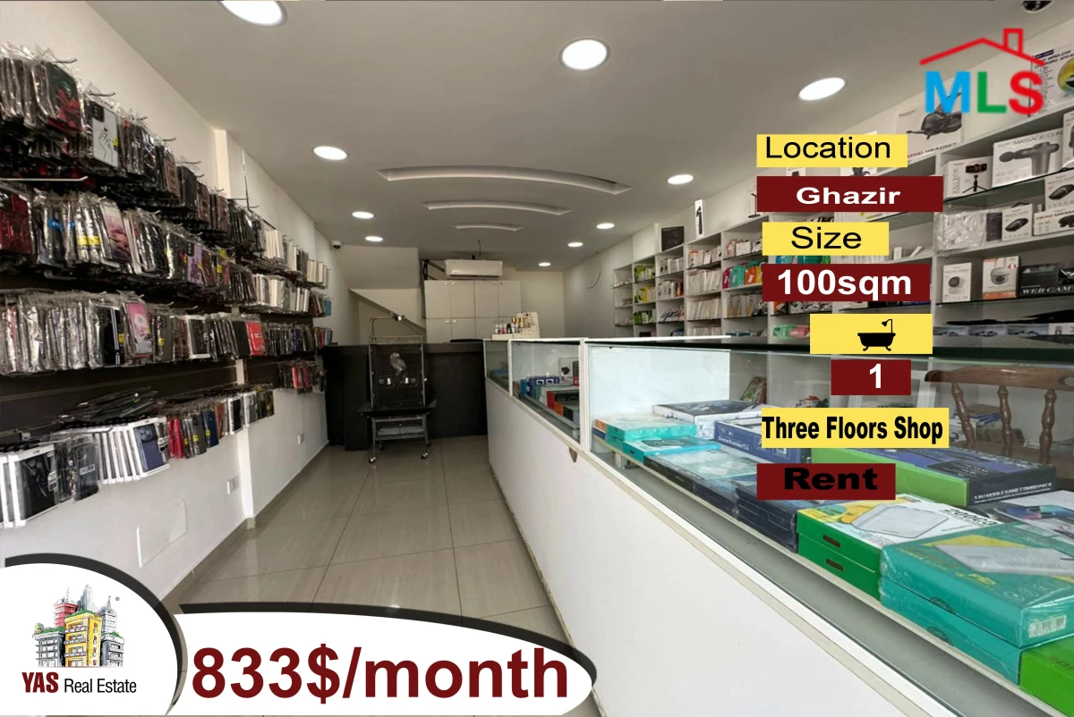 Ghazir 100m2 | Three Floors Shop | Rent | Active Street | RA/IV