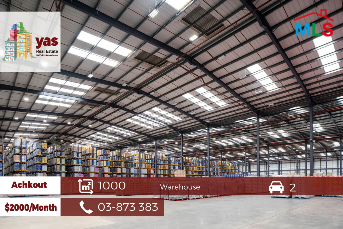 Achkout 1000m2 | Spacious Warehouse | Main highway |Rent | JA