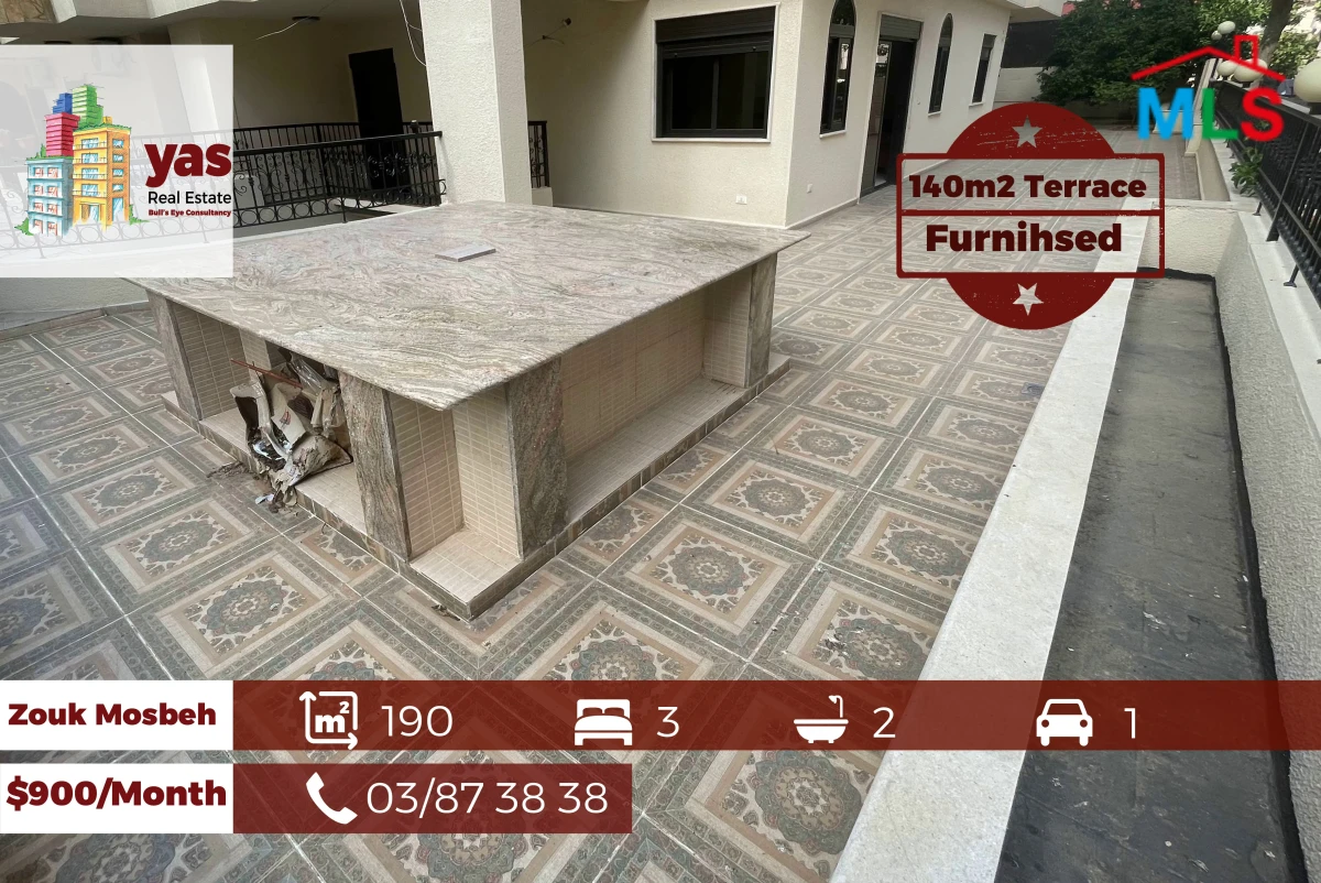 Zouk Mosbeh 190m2 | 140m2 Terrace | Furnished | Rent | Calm Street |JA