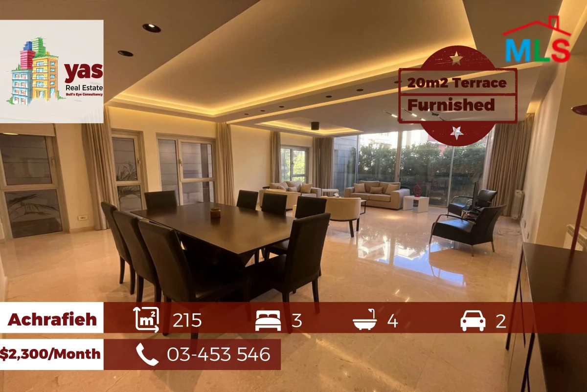 Achrafieh 215m2 | 20m2 Terrace | Furnished | Rent | Classy Area |AA/MB