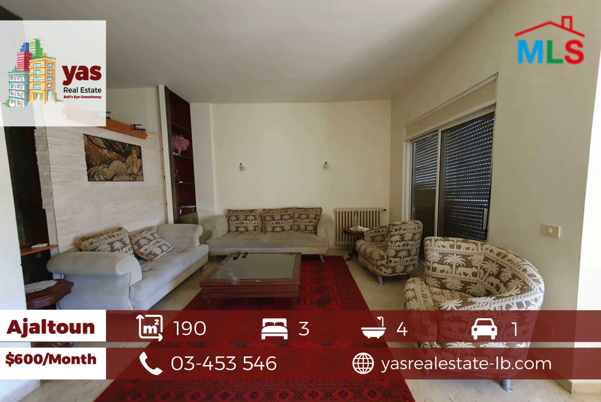 Ajaltoun 190m2 | Furnished | Rent | Well Maintained | Quiet Street |KH
