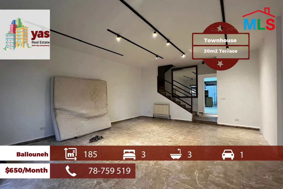 Ballouneh 185m2 | 20m2 Terrace | Townhouse | Pirme Location | KS