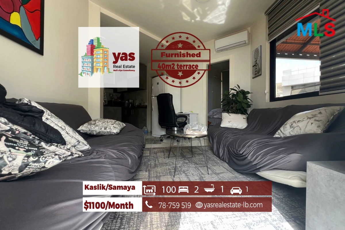 Kaslik/Samaya 100m2 | 40m2 Terrace | Furnished | Rent | Catch | EH/RH