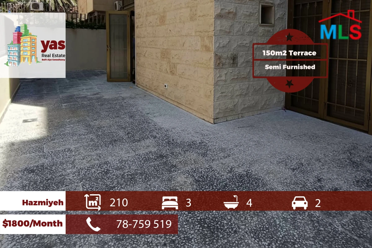 Hazmiyeh 210m2 | 150m2 Terrace | Semi Furnished | Calm Area | AA/MCH