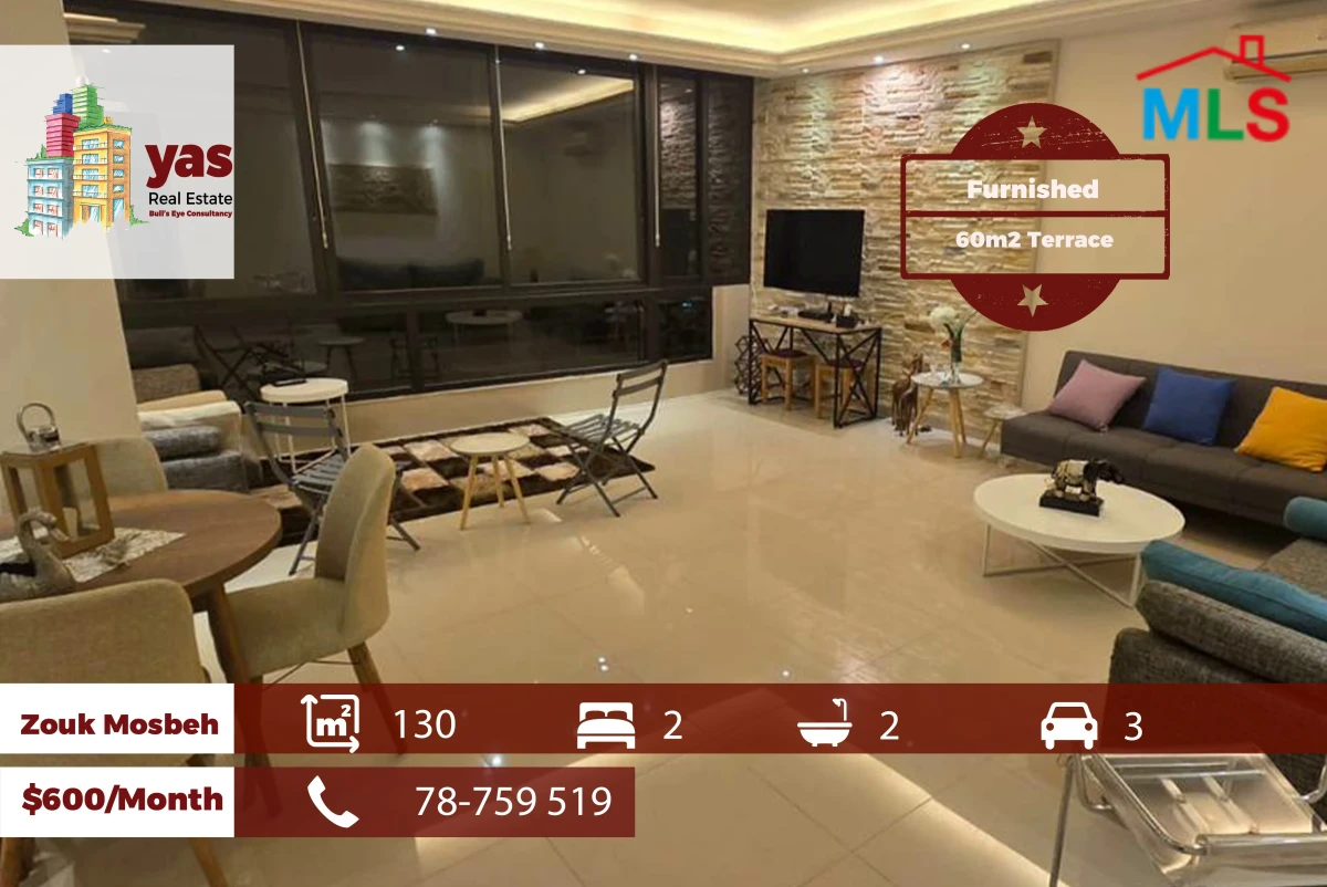 Zouk Mosbeh 130m2 | 60m2 Terrace | Furnished | Quiet Street | JA/IV