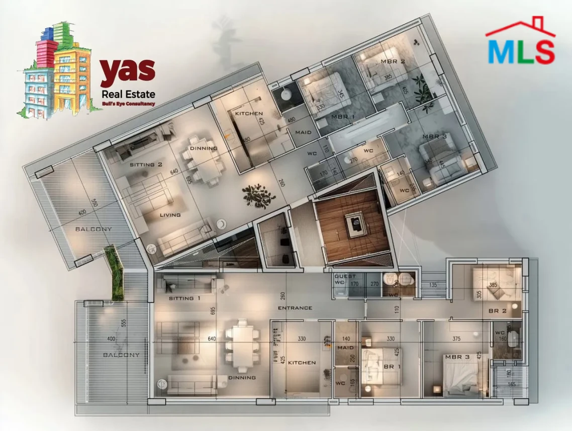 Kaslik/Sarba 243m2 | Rent | Many Floors | Sea View | New |SD