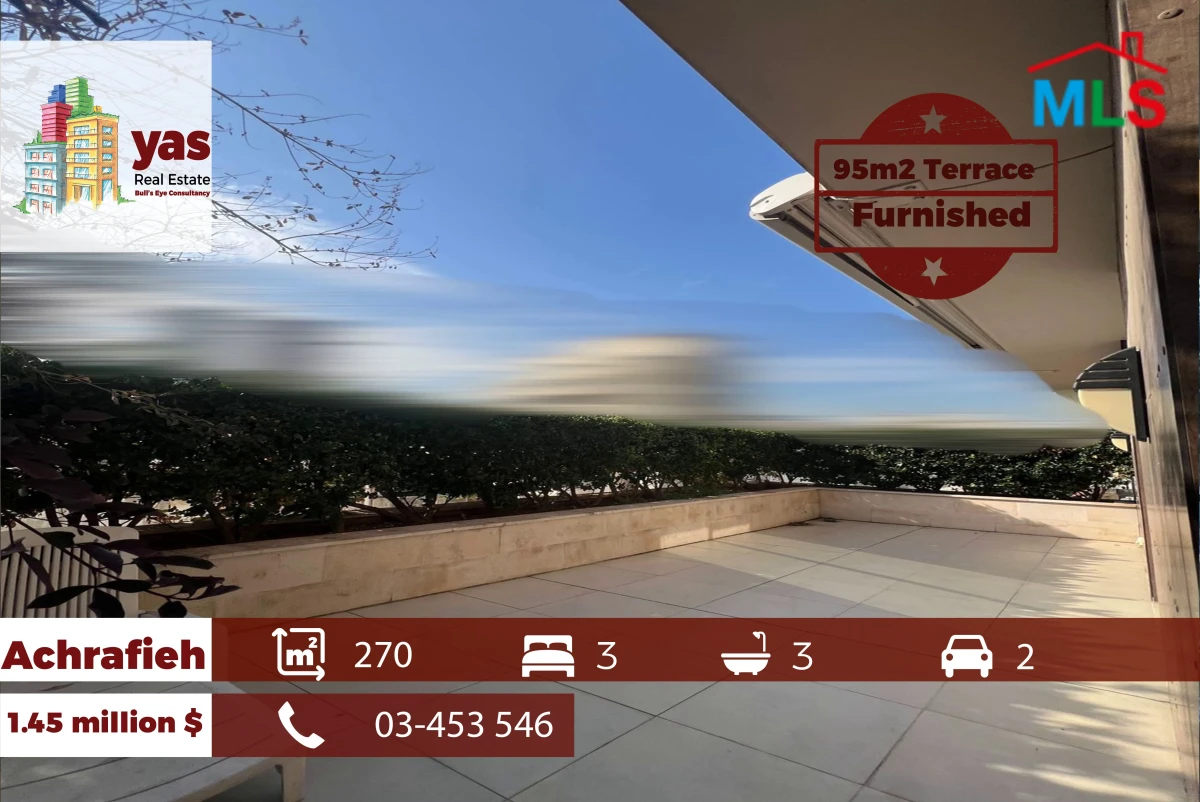 Achrafieh 270m2 | 95m2 Terrace | Furnished | Calm Area | Sea View | OH