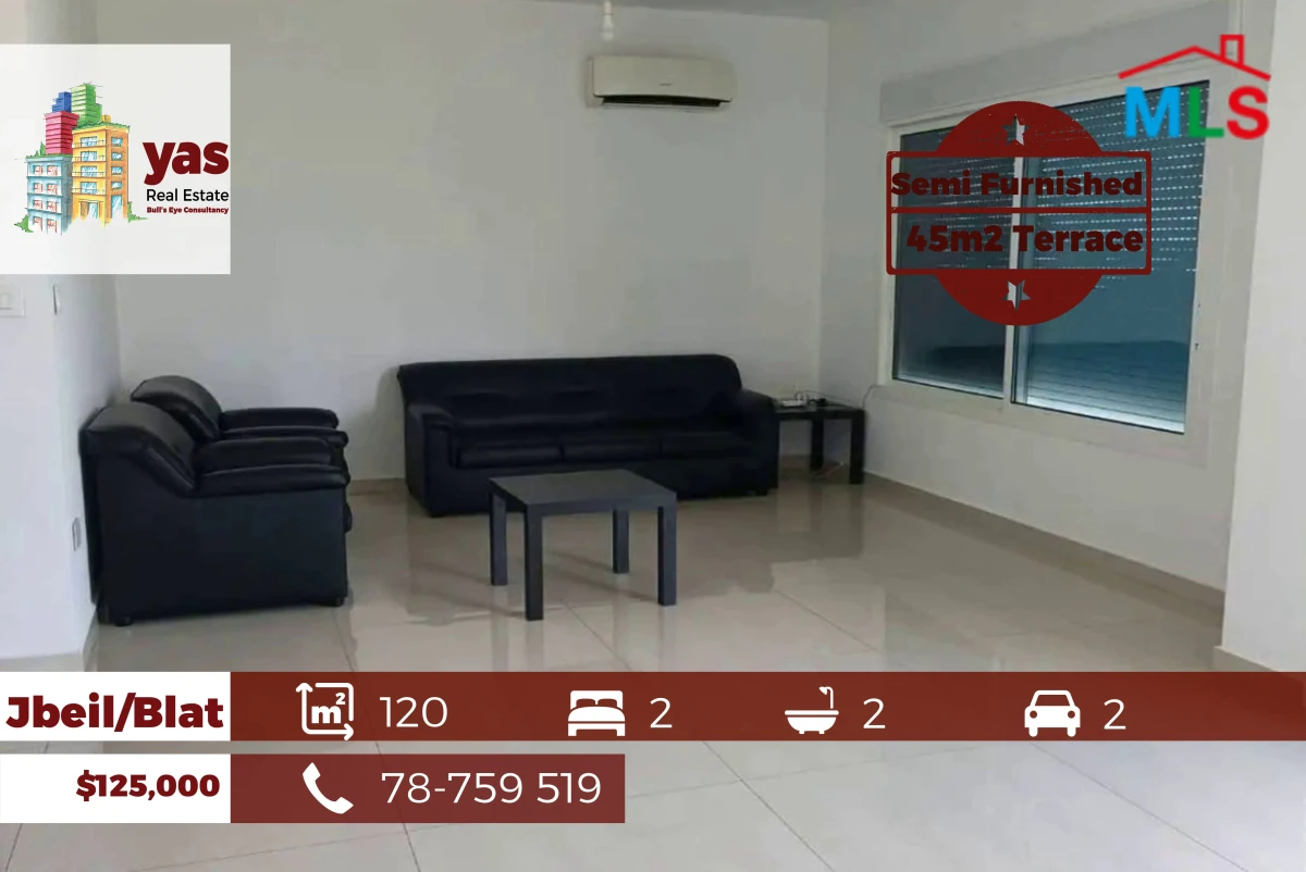 Jbeil /Blat 120m2 | 45m2 Terrace | Semi Furnished | Unlockable View|AB