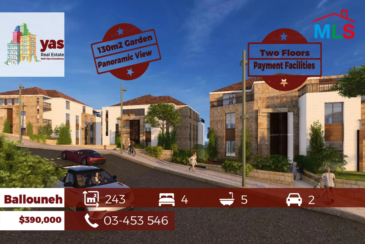 Ballouneh 243m2 | 130m2 Garden | Duplex | Payment Facilities | GA