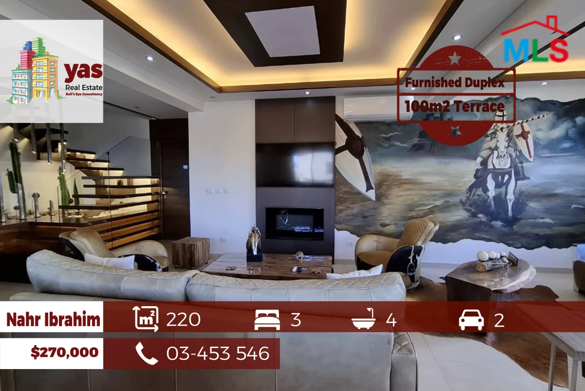 Nahr ibrahim 220m2| 100m2 Terrace | Furnished Duplex | Luxury | OH