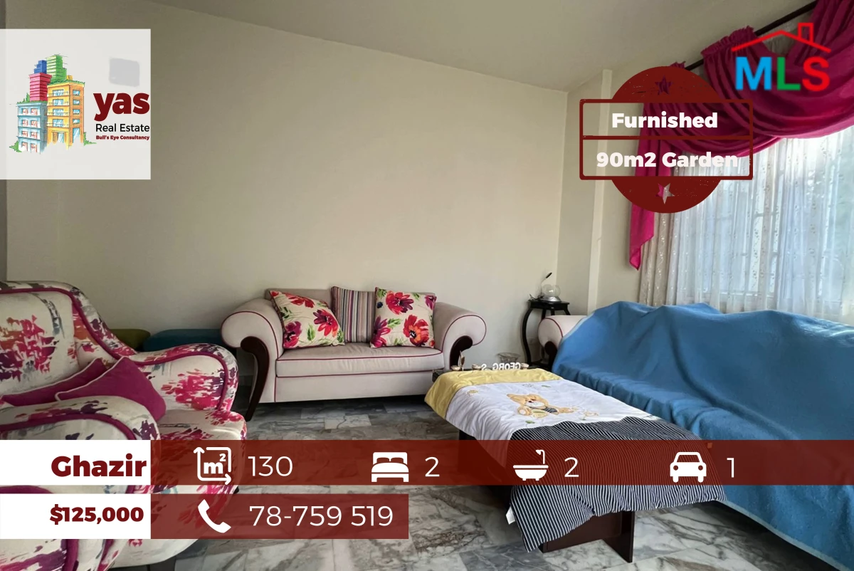 Ghazir 130m2 | 90m2 Garden | Furnished | Quiet Street | Calm | EH/IV