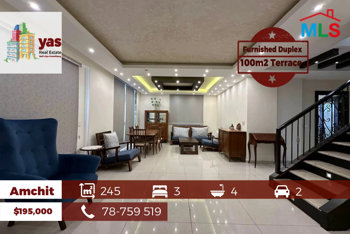 Amchit 245m2 | 100m2 Terrace | Furnished Duplex | View | Calm | OH