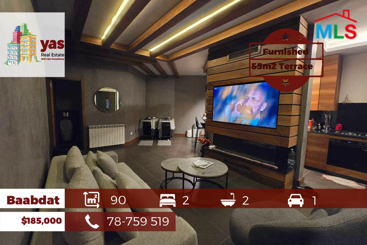 Baabdat 90m2 | 55m2 Terrace | Partly Furnished | Brand New | OH