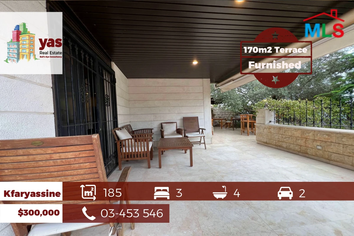 Kfaryassine 185m2 | 170m2 Terrace | Furnished | Calm Area | EH/IV