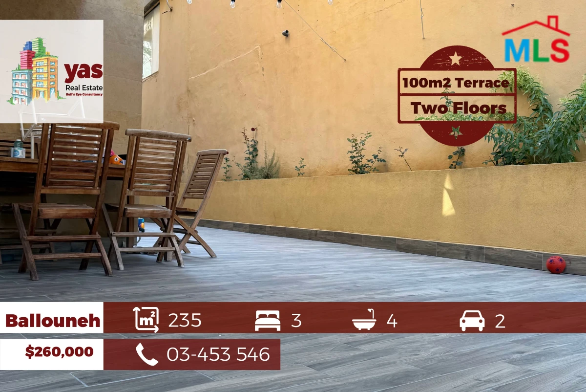 Ballouneh 235m2 | 100m2 Terrace | Two Floors | Excellent Condition |GA