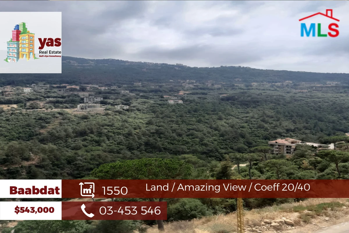 Baabdat 1550m2 | Land | Coeff 20/40 | Prime Location | PA