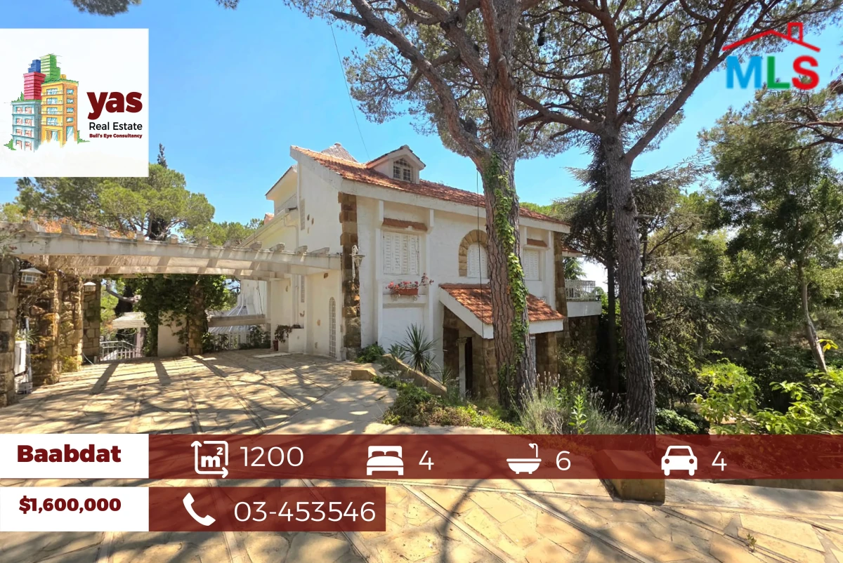 Baabdat 1200m2 Land|Triplex Villa |600m2 built up Area|900m2 Garden|PA