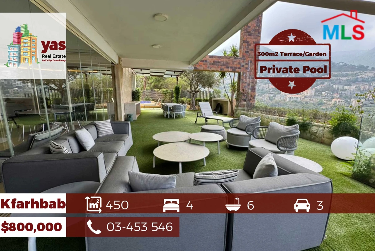 Kfarhbab 450m2 | 300m2 Terrace | Partly Furnished | Sea VIew | CL