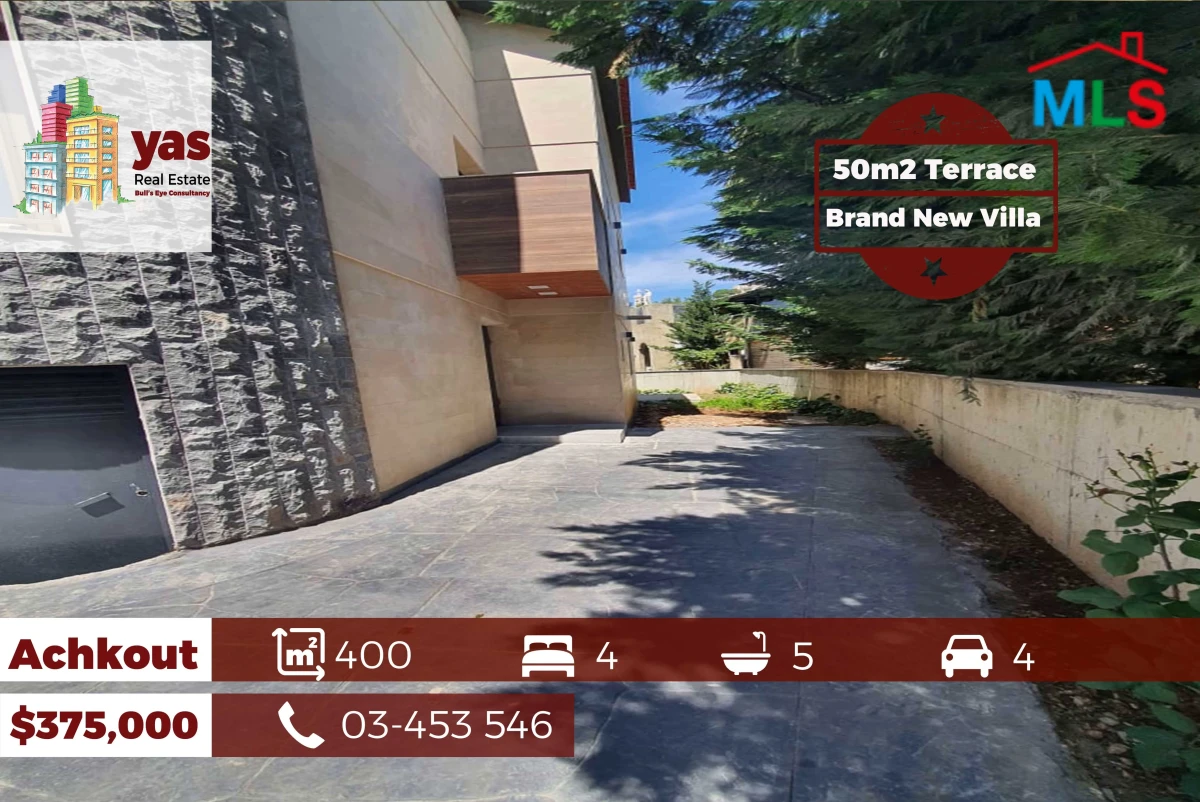 Achkout 350m2 | 50m2 Terrace | Brand New Villa | Quiet Street | PA