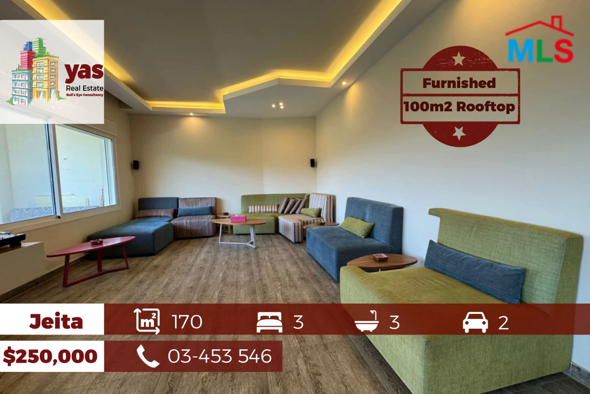 Jeita 170m2 | 100m2 Rooftop | Furnished | Decorated | Calm Area | EL