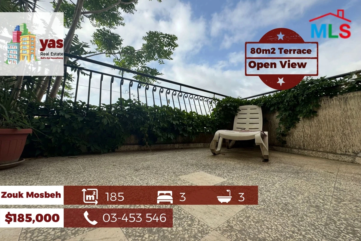Zouk Mosbeh 185m2 | 80m2 Terrace | Open View | Decorated | EL/KH