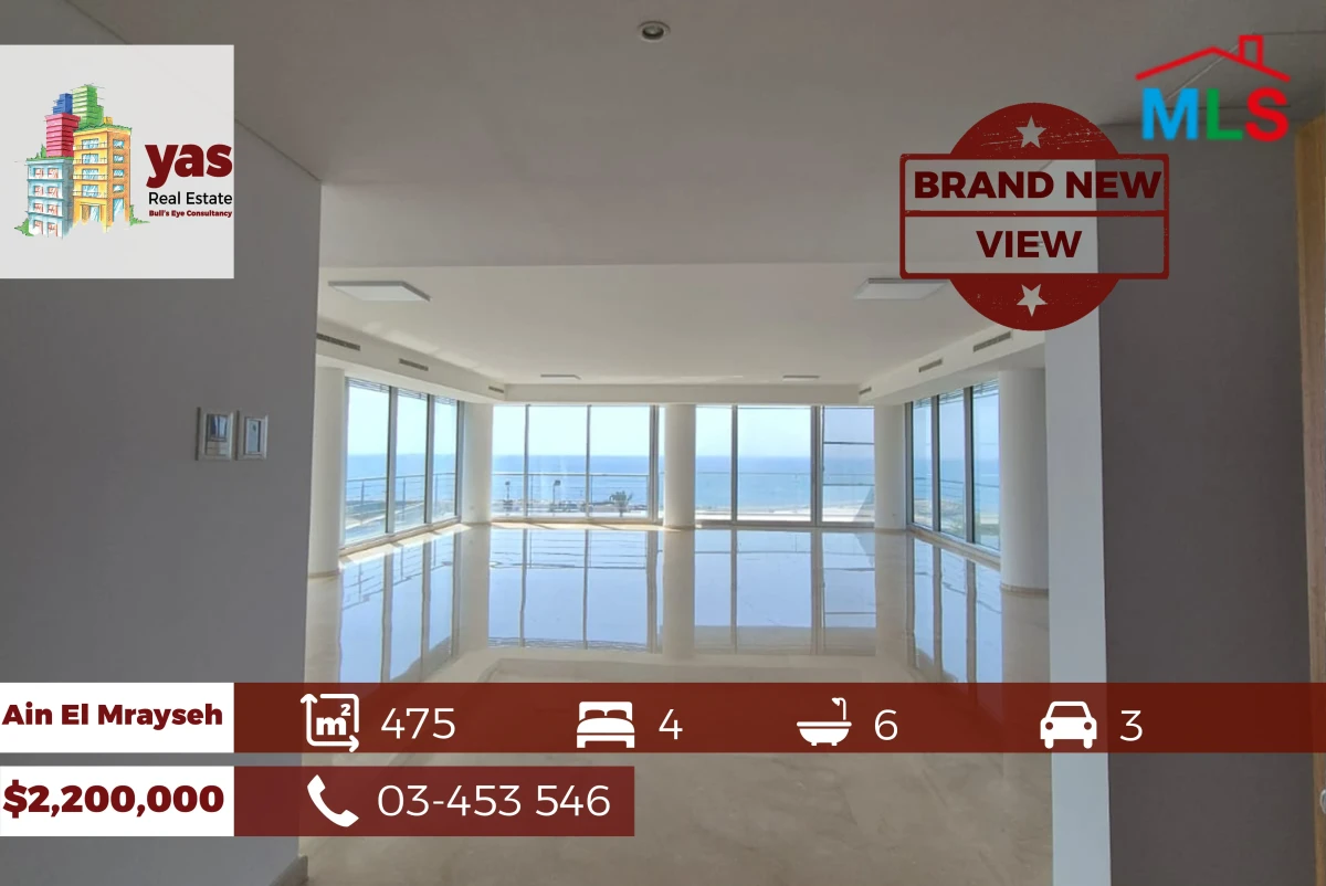 Ain El Mrayseh 475m2 | Luxury | Decorated | Prime Location |Sea View | PA