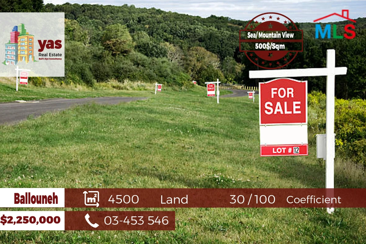 Ballouneh 4500m2 | Flat Land | 30/100 Coefficient | Sea/Mountain View