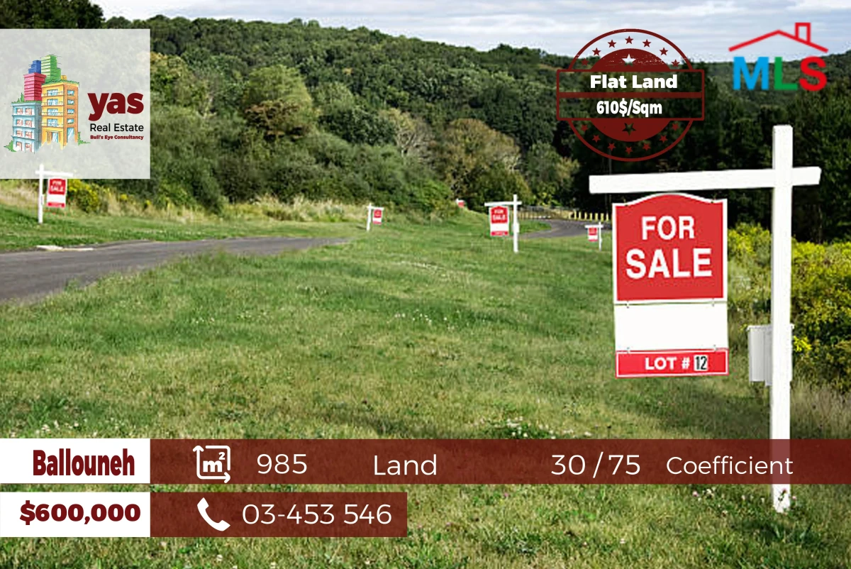 Ballouneh 985m2 | Flat Land | Sea & Mountain View | 30/75 Coefficient