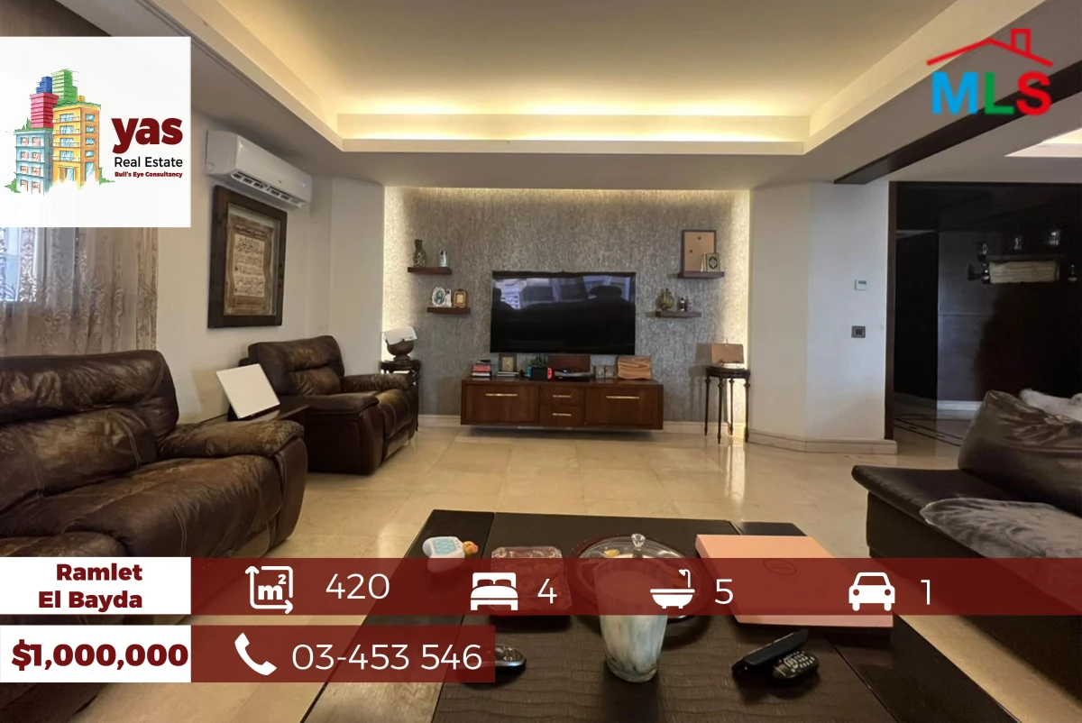 Ramlet El Bayda 420m2 | Luxury Decorated | Excellent Condition|PA