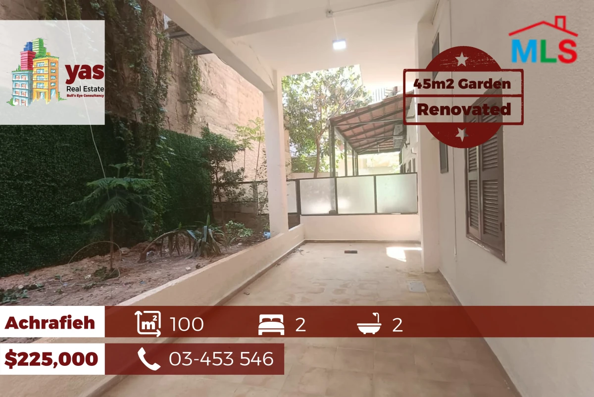 Achrafieh 100m2 | 45m2 Terrace/Garden | Renovated Flat | AA
