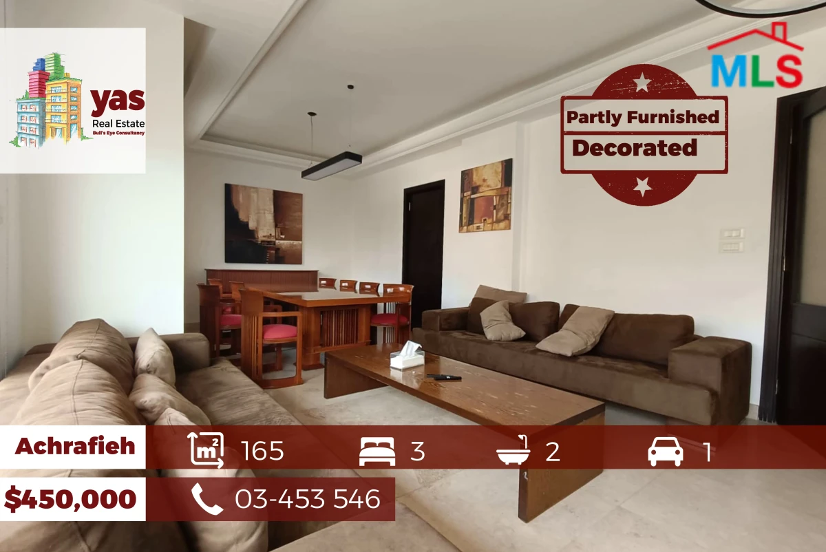 Achrafieh 165m2 | Partly Furnished | Prime Location | View | AA