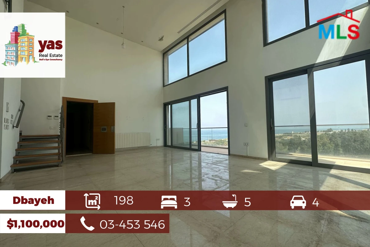 Dbayeh/Waterfront 198m2 | 200m2 Terrace | Gated Community |Sea View|MJ