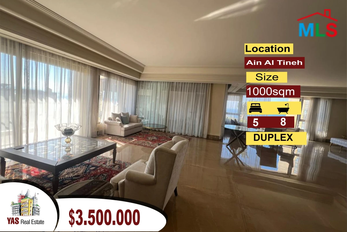 Ain Al Tineh 1000m2 | Duplex | Ultra Prime Built | Lux Decor | PA
