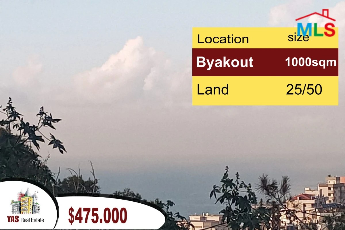 Byakout 1000m2 | Land | 25 / 50 | Prime Location | Sea View | Amazing Opportunity| PA