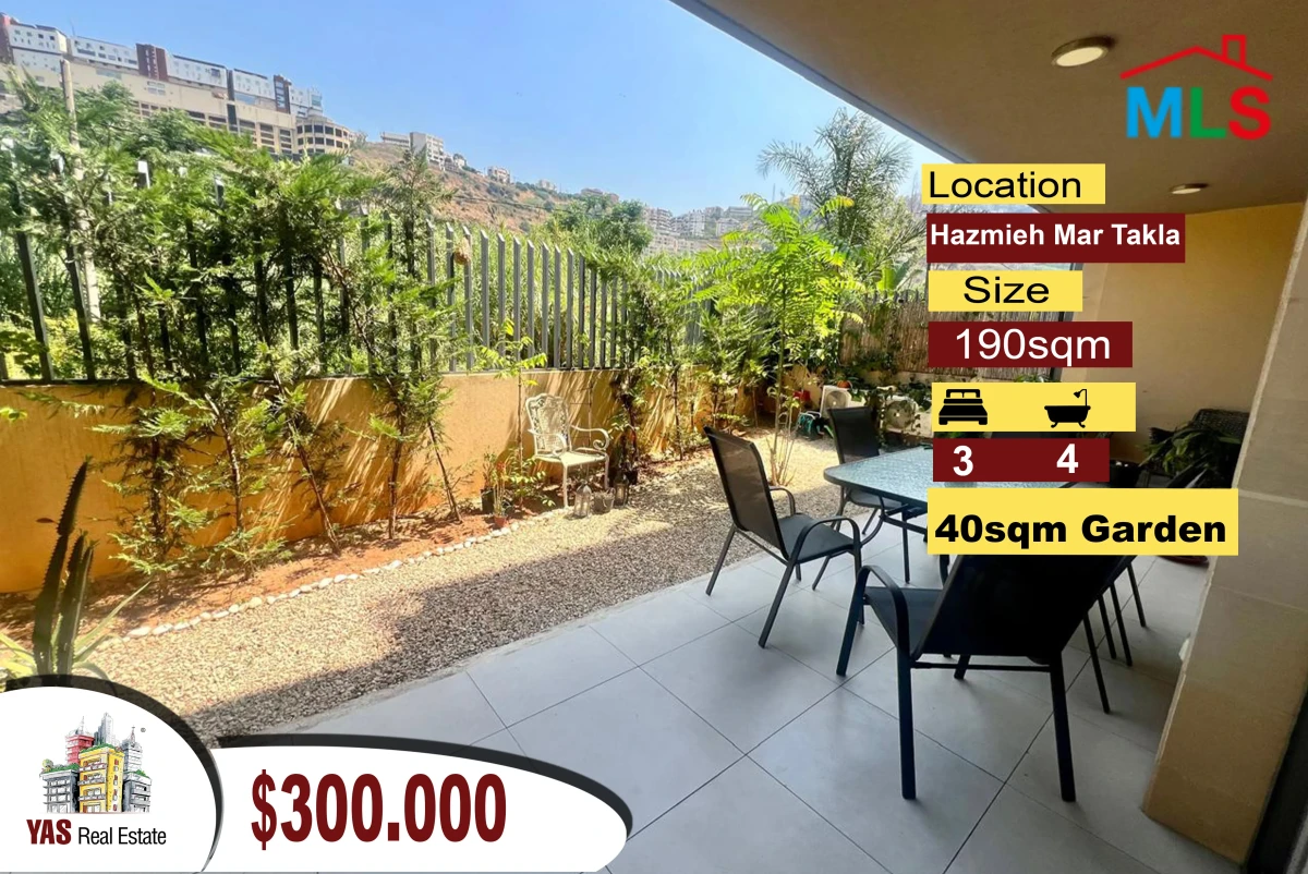 Hazmieh-Mar Takla 190m2 | 40m2 Garden | Mountain View | PA