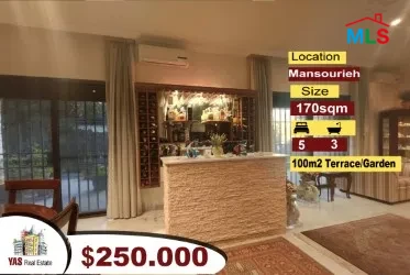 Mansourieh 170m2 | 100m2 Terrace/Garden | luxury | Dead End Street |AA