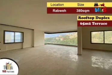 Rabweh 380m2 | 65m2 Terrace | Duplex | Prime Location | View | PA