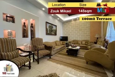Zouk Mikael 145m2 | 100m2 Terrace | Decorated | Prime Location | EH