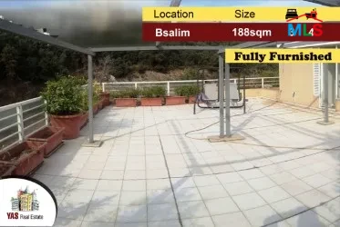 Bsalim 188m2 | 190m2 Terrace | Furnished | Quiet Street |Shared Pool| PA