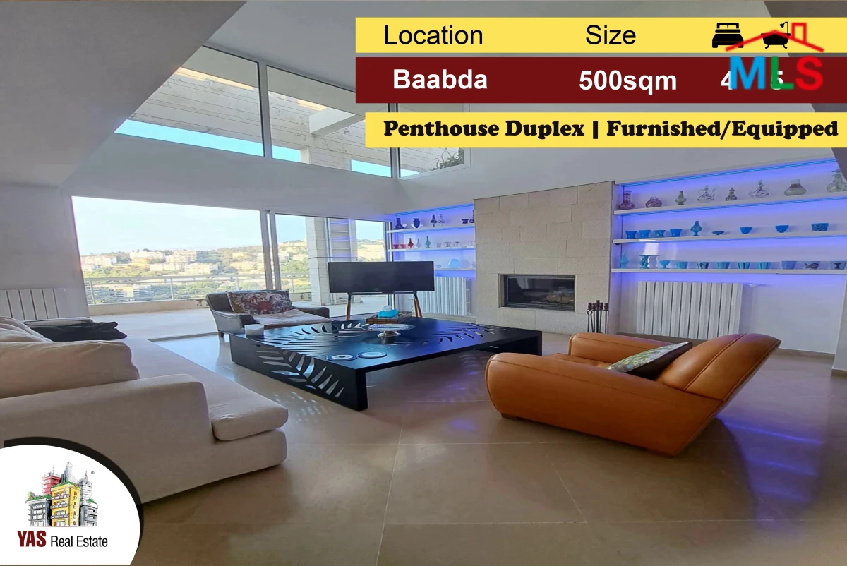 Baabda 500m2 | Penthouse Duplex | Furnished/Equipped | Luxury | PA