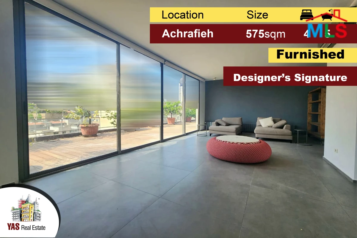 Achrafieh 575m2 | 200m2 Terrace | Designer’s Signature | Furnished |AC