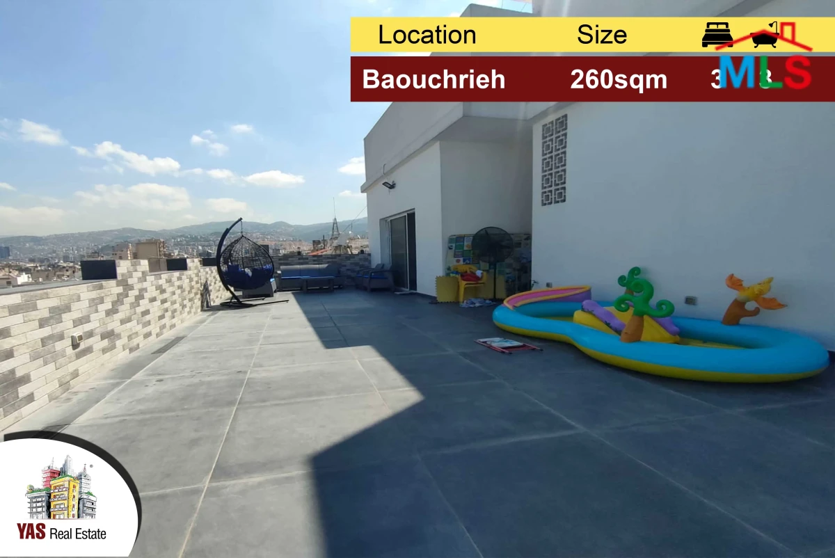 Baouchrieh 260m2 | 120m2 Terrace | Renovated | Calm Street | AA WA