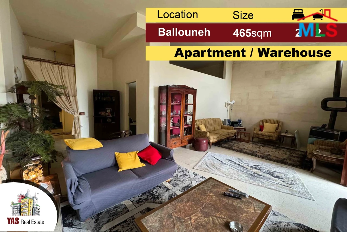 Ballouneh 465m2 Apartment / Warehouse | Road Level | New | Catch