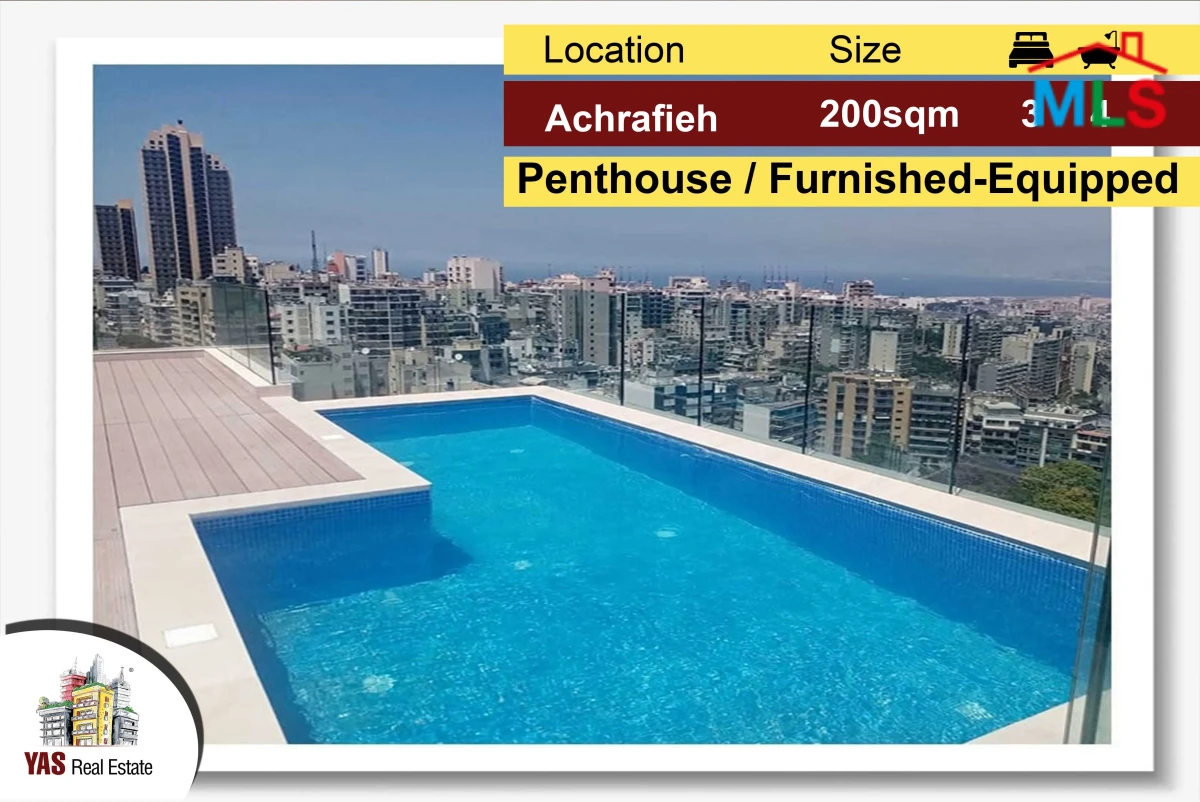 Achrafieh 200m2 + 100m2 terrace | Penthouse | Swimming Pool | Furnishe