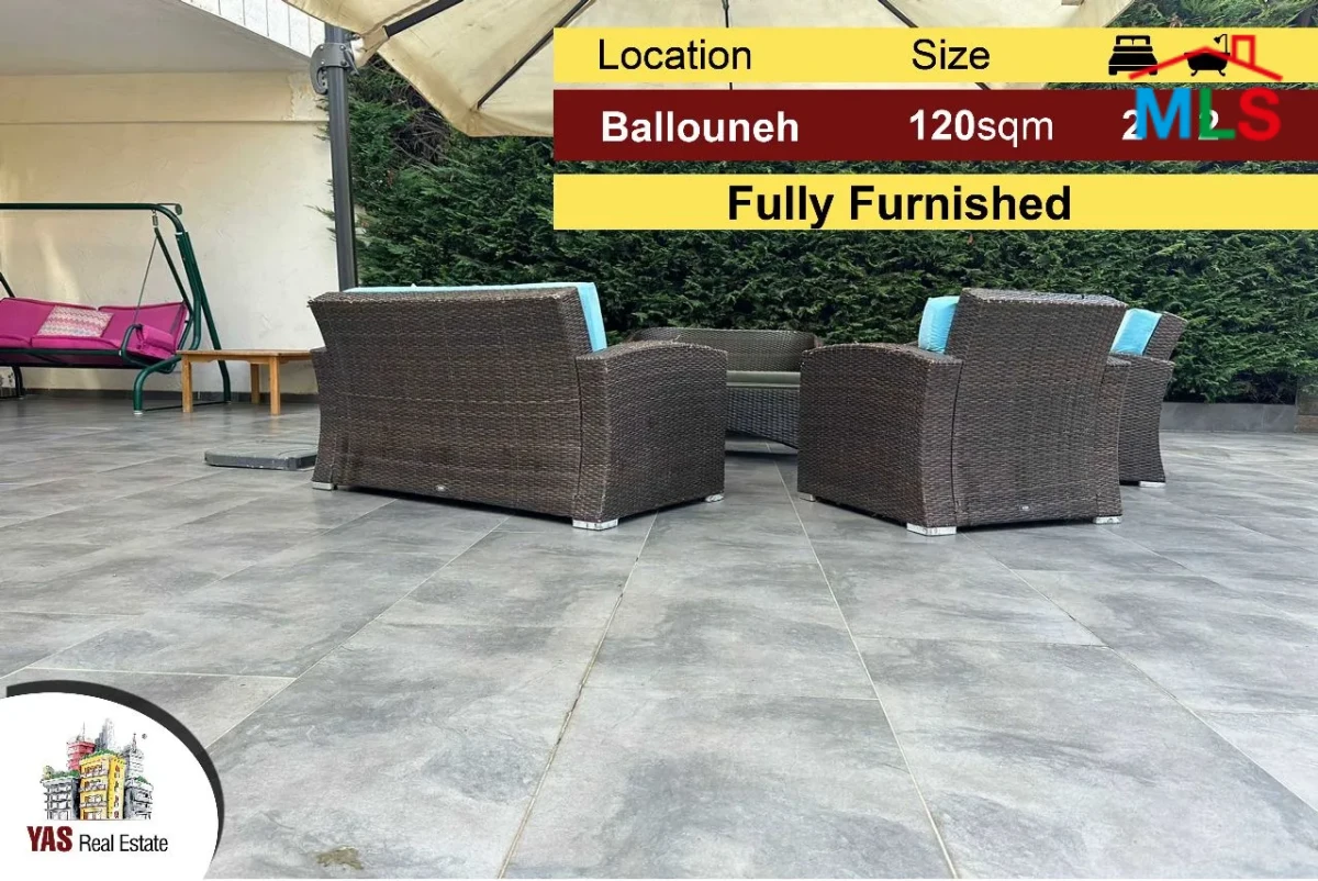 Ballouneh 120m2 + 125m2 Terrace | Fully Furnished | Prime Location