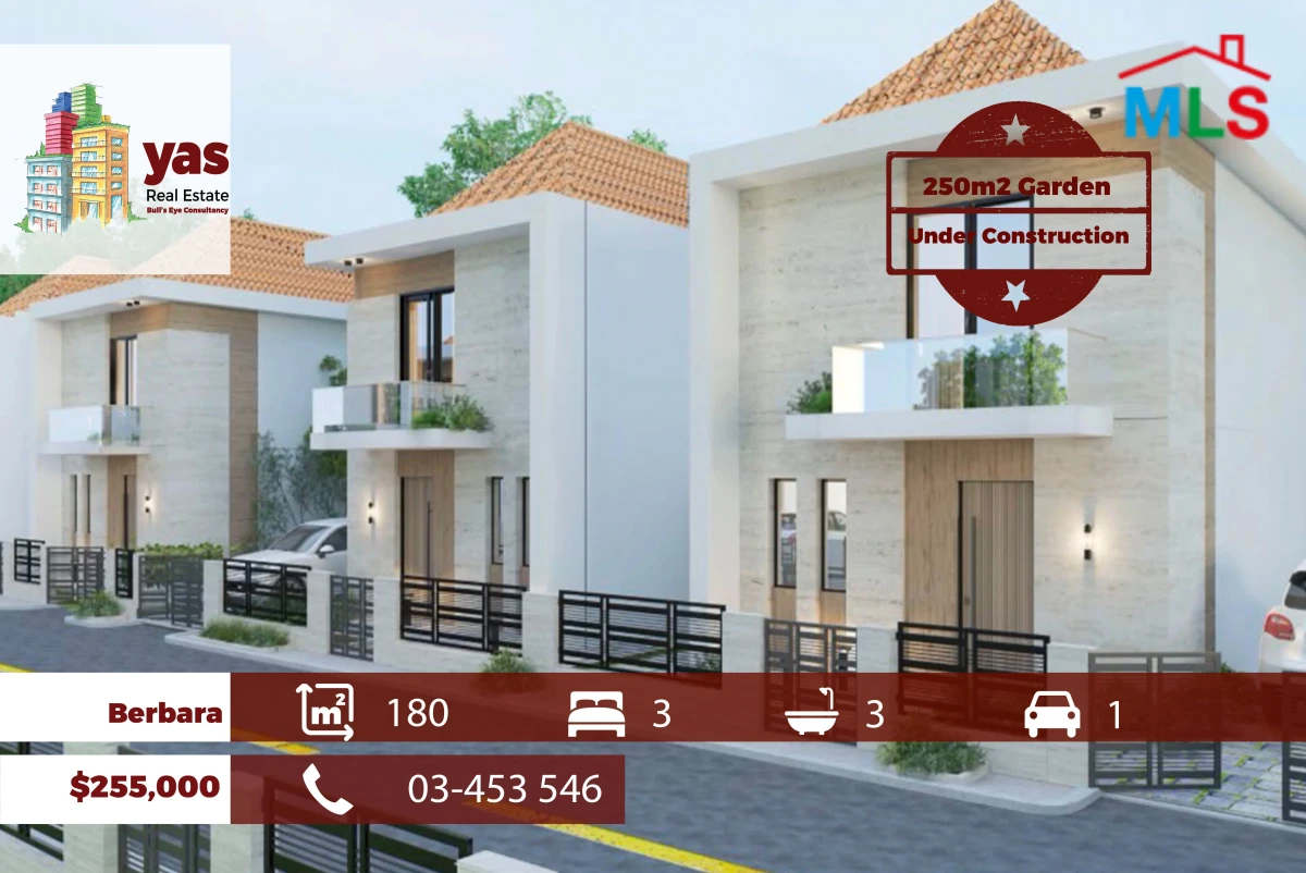 Berbara 180m2 | 250m2 Garden | Under Construction | pyt Facilities |HS
