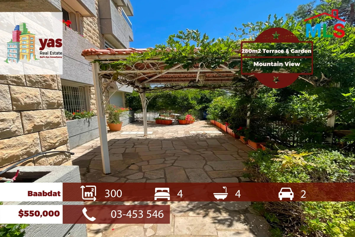 Baabdat 300m2 | 280m2 Terrace/Garden | Private Entrance | View | TCH